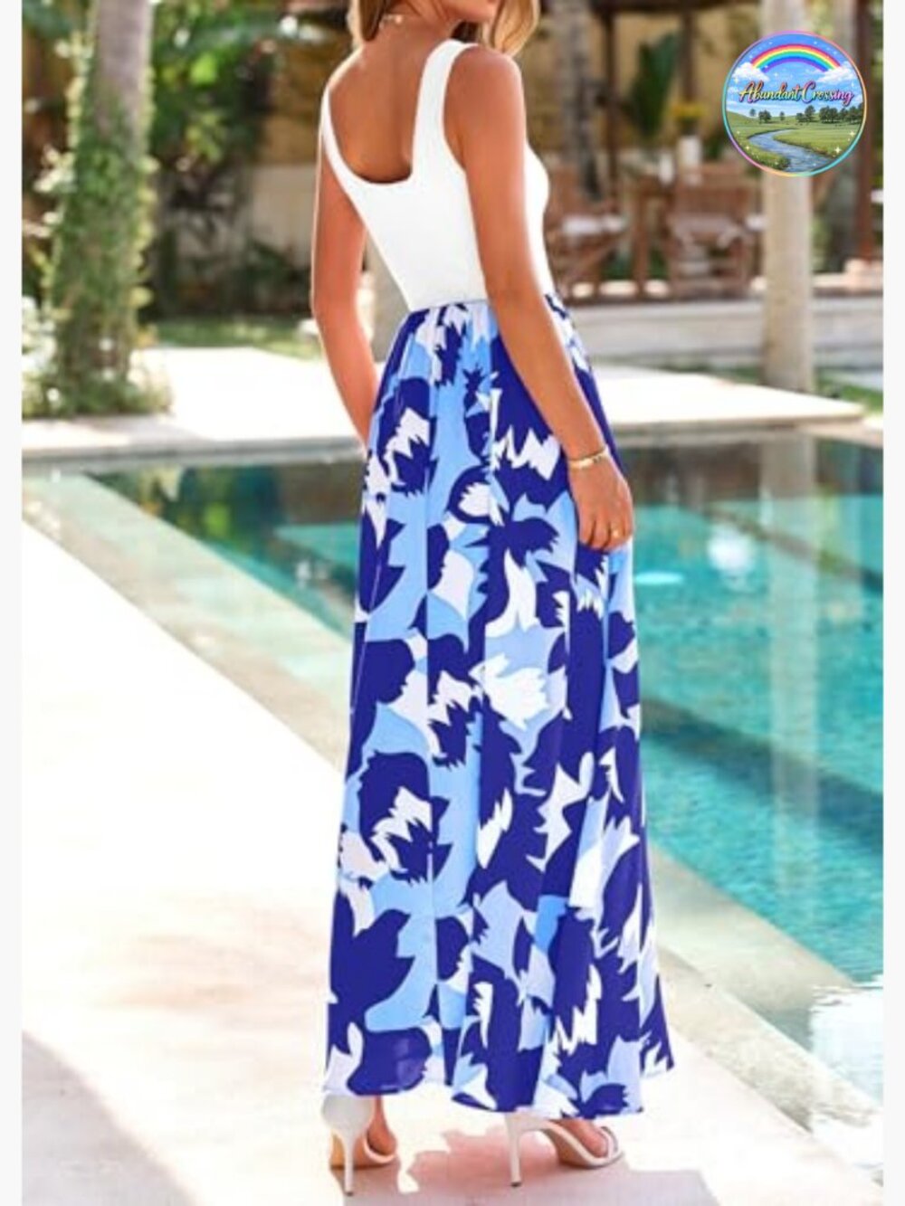 Boho Floral Maxi Dress Sleeveless Scoop Neck A-Line Tank Dress with Pockets - Picture 2 of 7